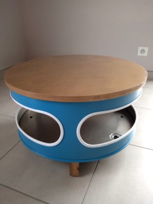 table basse bidon recyclés bleue angle minibar-custom