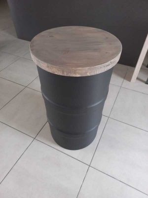 Tabouret bar bidon recyclé gris argenté plateau teinté gris