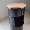 tabouret bidon recyclés noir et plateau chêne